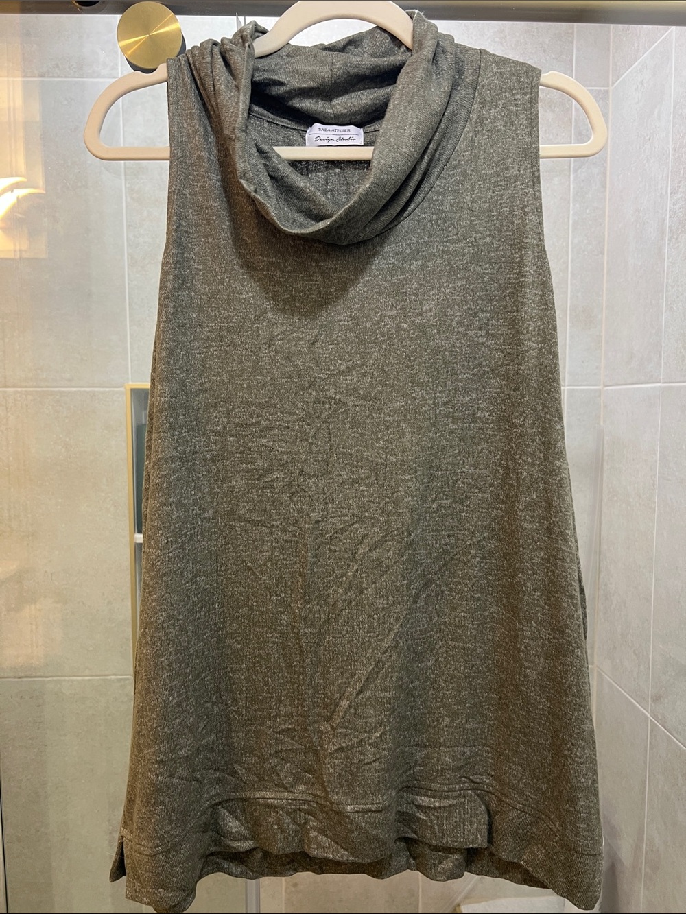 Sleeveless Draped Cowl Neck Tank Top - Olive